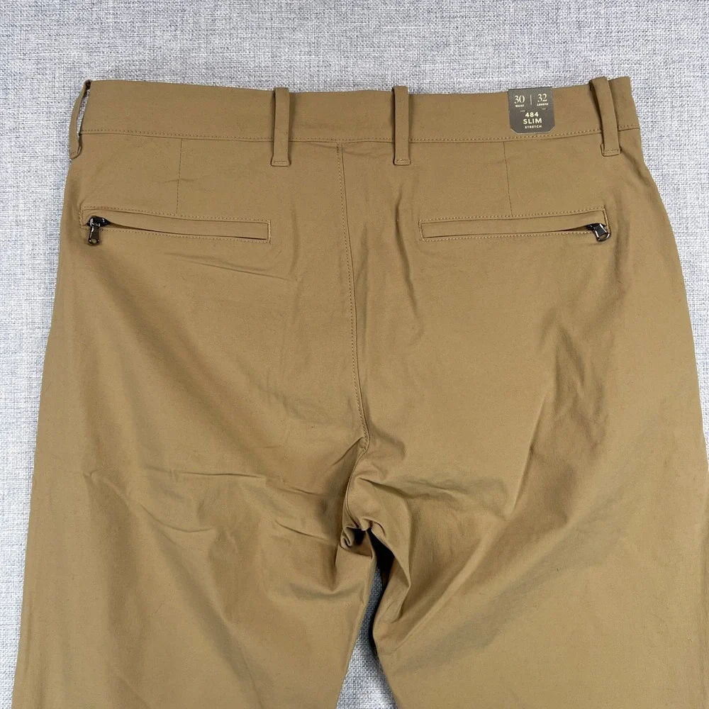 J. Crew 484 Slim Stretch Tech Pants Men 30x32 Khaki Water Resistant Commuter NWT